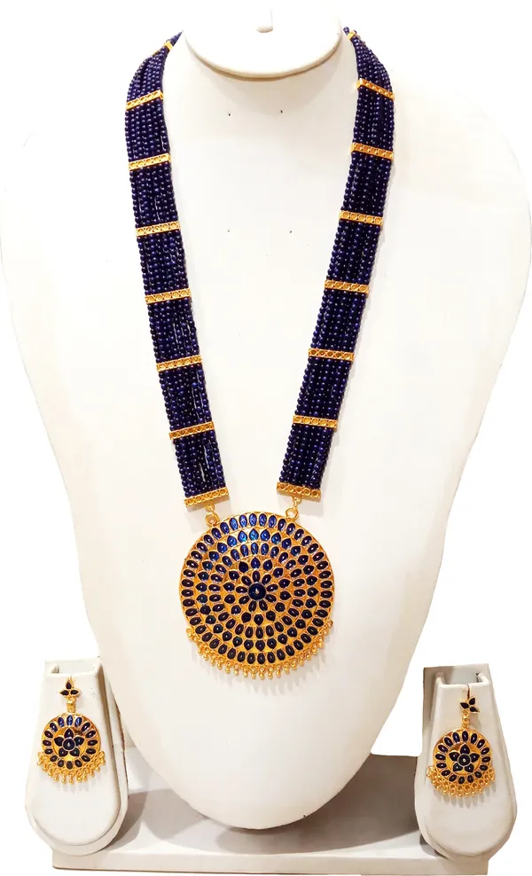 Assamese_Traditional_Gold_Plated_Blue_Colour_Japi_Tassel_Jewellery_Set_For_Women